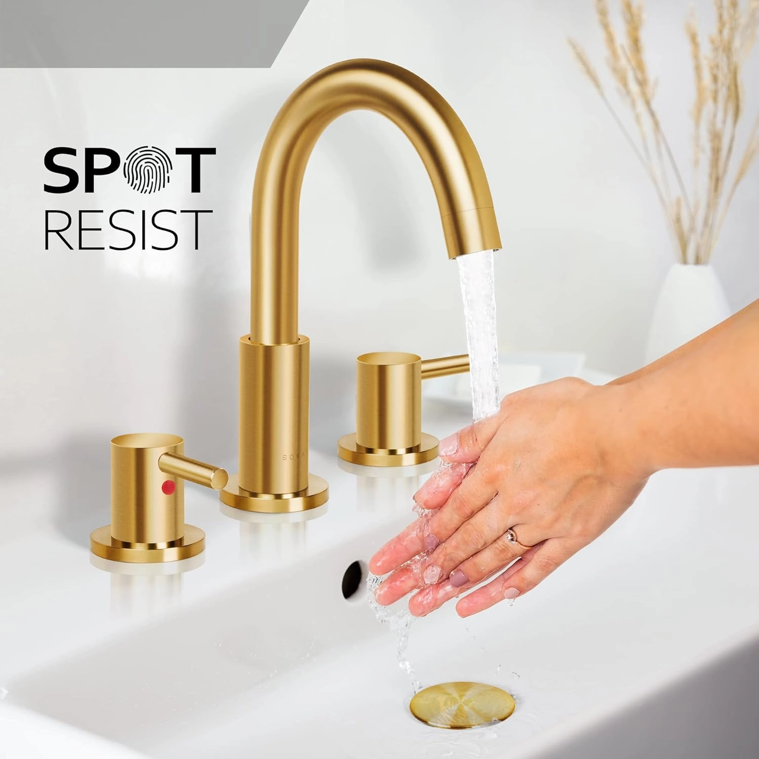 SK1B001AR Bathroom Sink faucets, 8 INCH Gooseneck - Lever, Gold   G
