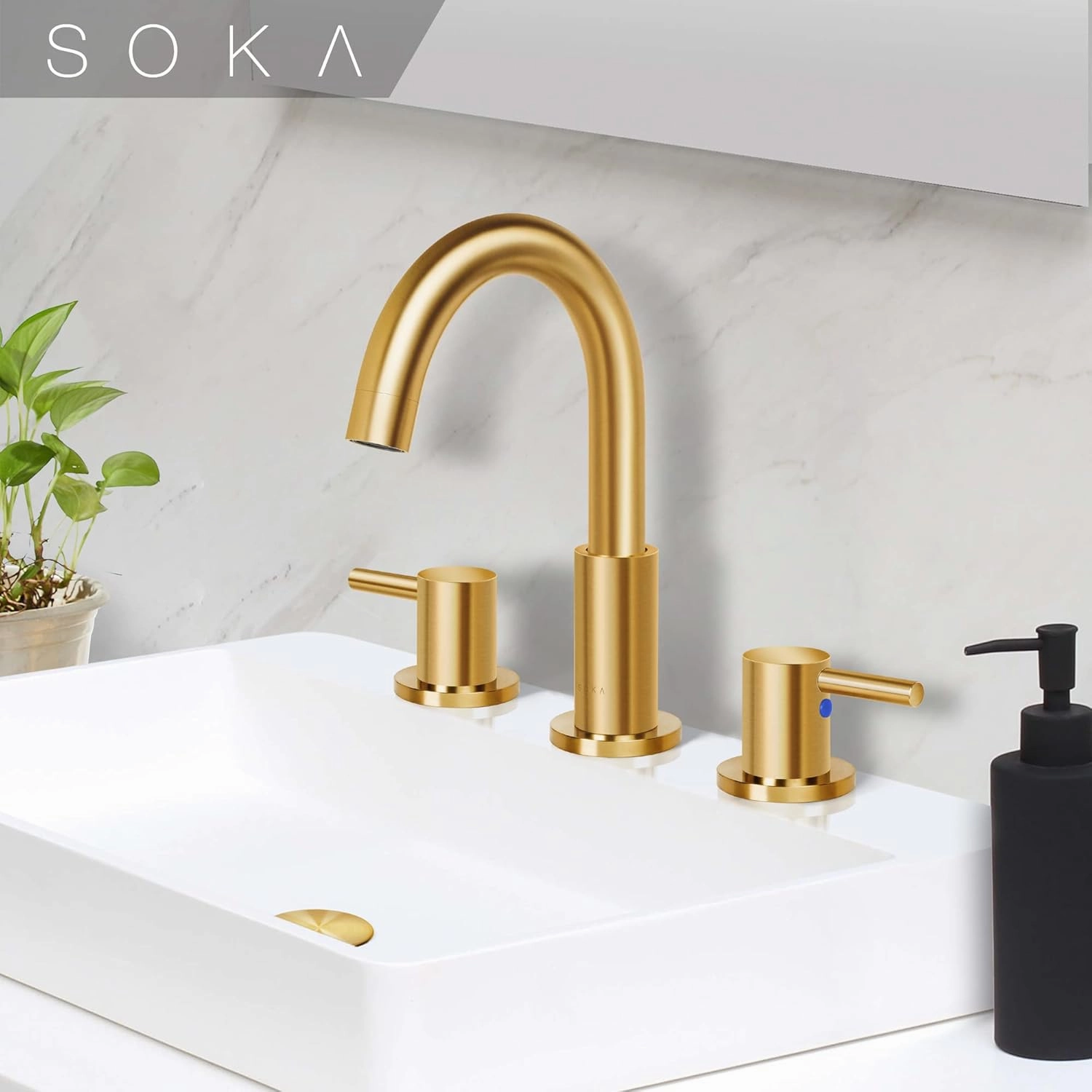 SK1B001AR Bathroom Sink faucets, 8 INCH Gooseneck - Lever, Gold   G