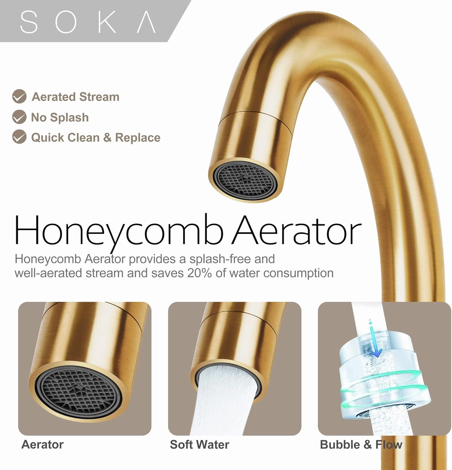 SK1B001AR Bathroom Sink faucets, 8 INCH Gooseneck - Lever, Gold   G