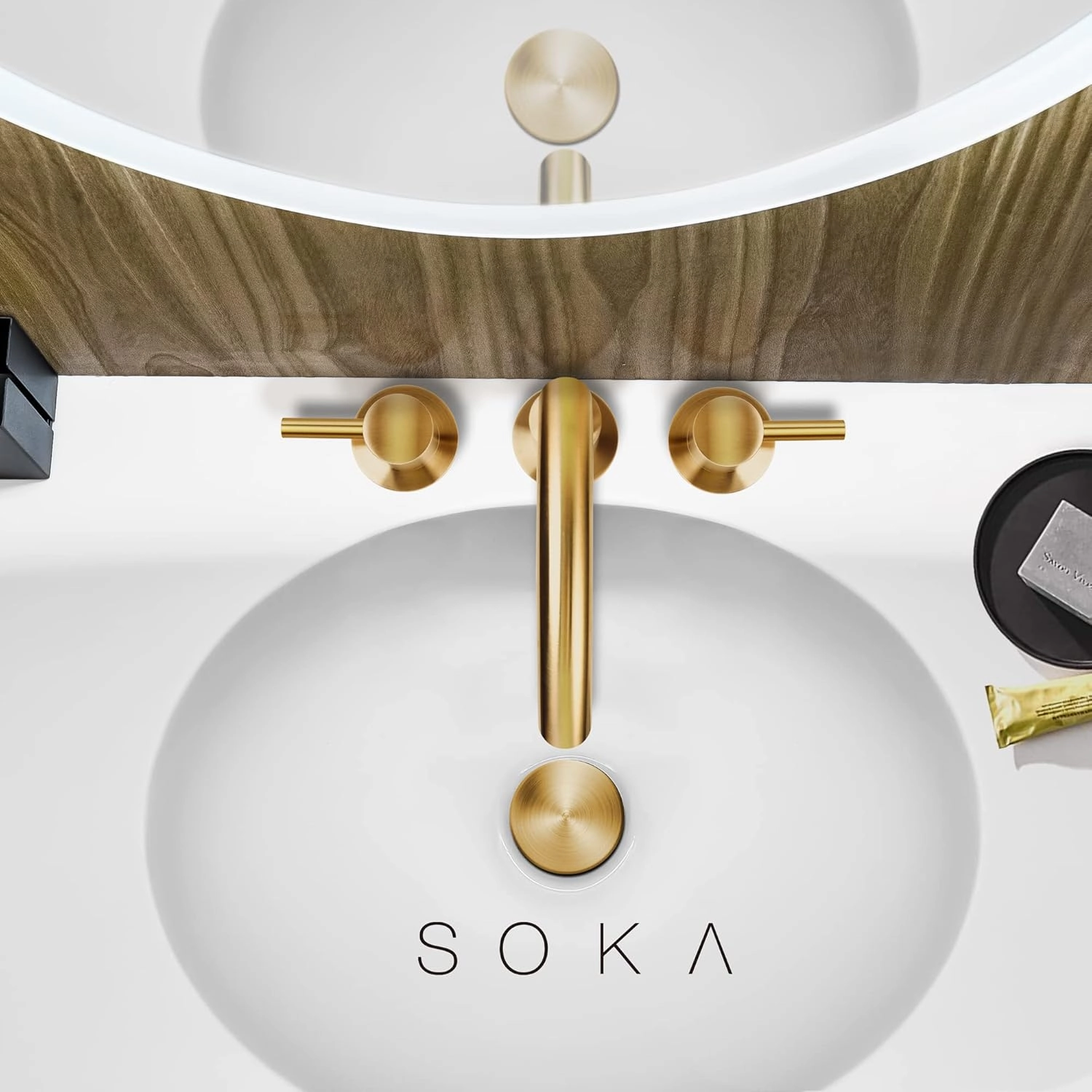 SK1B001AR Bathroom Sink faucets, 8 INCH Gooseneck - Lever, Gold   G