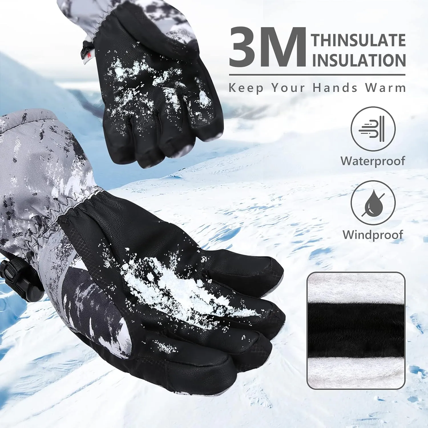 Ski Gloves, Warmest Waterproof and Breathable Snow Gloves for Cold Weather, Fits Both Men & Women,for Parent Child Kids Outdoor