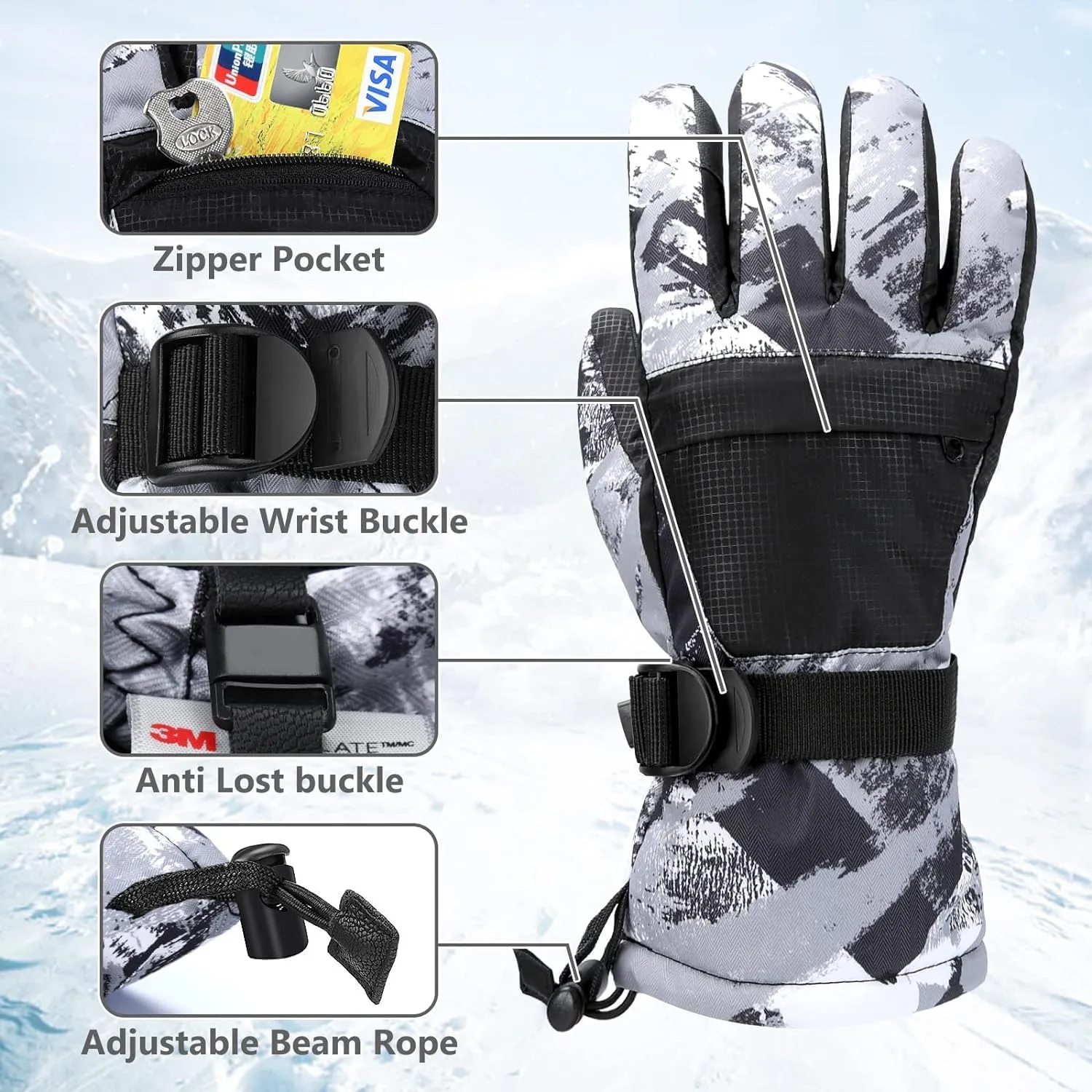 Ski Gloves, Warmest Waterproof and Breathable Snow Gloves for Cold Weather, Fits Both Men & Women,for Parent Child Kids Outdoor