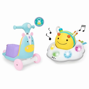 Skip Hop 3-in-1 Baby Activity Push Walker to Toddler Scooter, Zoo Unicorn & Baby Crawl Toy 3-Stage Developmental Learning Crawling Infant Toy, Explore & More Follow-Me Bee