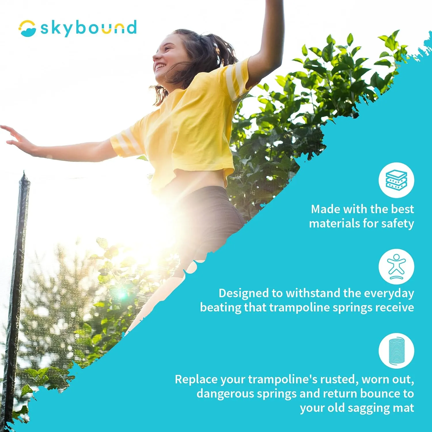 SkyBound Universal Replacement Trampoline Springs with Spring Tool | Heavy-Duty Galvanized Steel | Set of 12-48 | Sizes 3.5" to 8.5" | for Skywalker, JumpKing, UpperBounce, SportsPower and Others