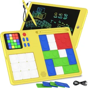 Slider Puzzle Games & LCD Writing Tablet for Kids 2 in 1,Drawing Pad with 500 Challenges Travel Games for Kids Age 4-8,Brain Teaser Puzzle Games Kids Drawing Tablet Toys for Boys Girls