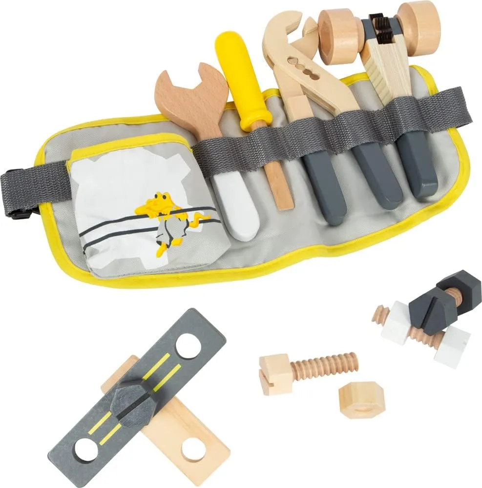 Small Foot- Construction Worker Tool Belt- 4 Piece Playset Includes Adjustable Belt, Pipe Wrench, Ratchet, Screwdriver and Spanner-Sturdy Wooden Toys- Boys and Girls Ages 3 