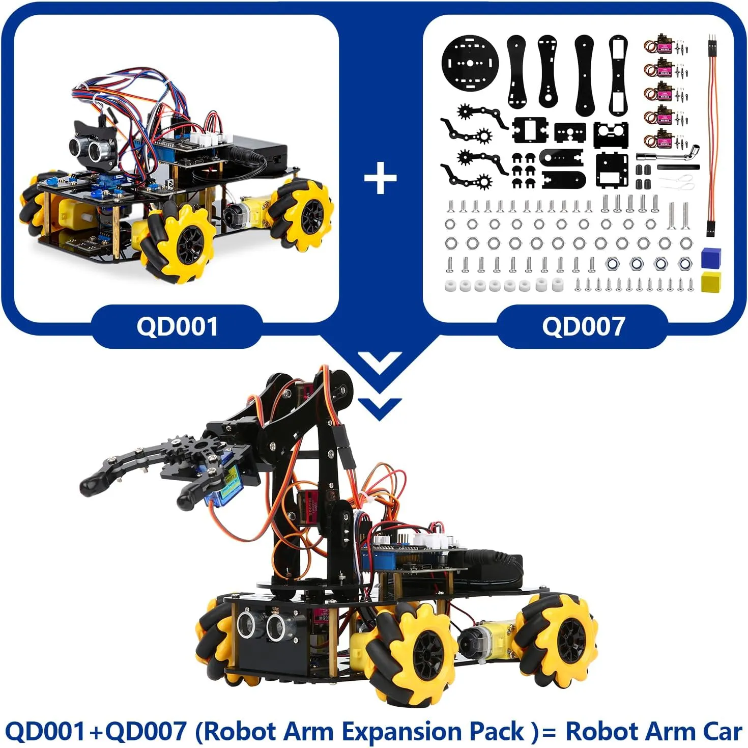 Smart Car kit Functions STEM Coding for Ages 12-16,16  Robot Arm Expansion Pack (Without Car)-QD007