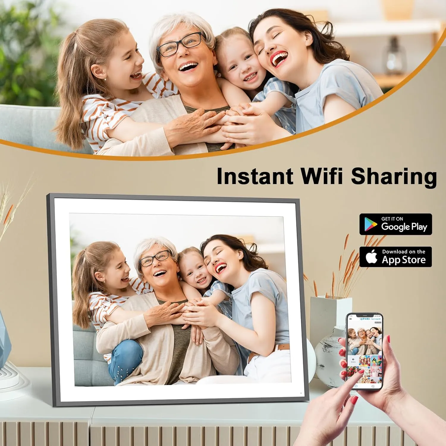 Smart Digital Picture Frame 19-inch-Photo-Frame - Dual-WiFi Large Digital Frame, Touch Screen, 64GB, Full Function, Wall Mountable, Easily Sharing Photos Videos via App Email, Unlimited Cloud Storage