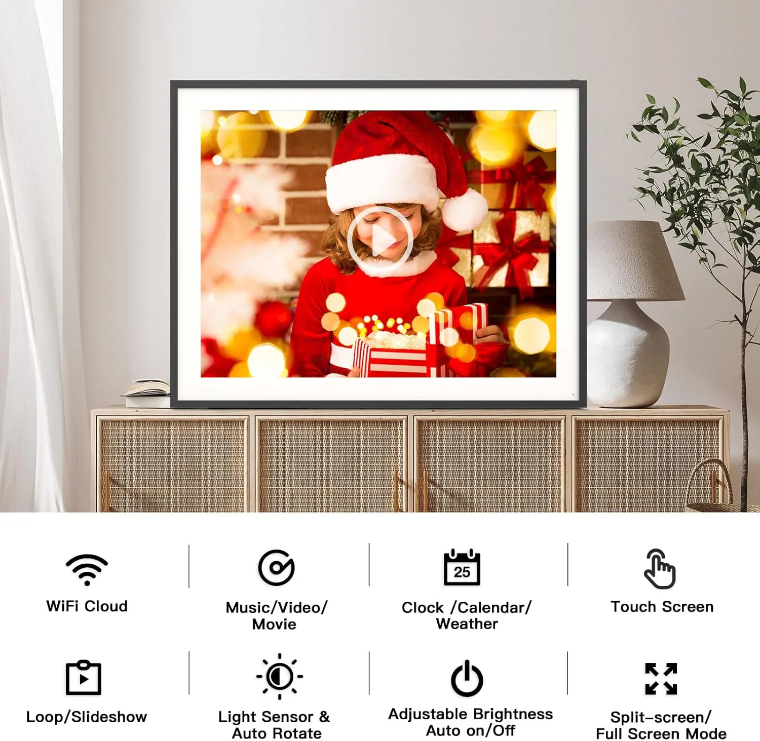 Smart Digital Picture Frame 19-inch-Photo-Frame - Dual-WiFi Large Digital Frame, Touch Screen, 64GB, Full Function, Wall Mountable, Easily Sharing Photos Videos via App Email, Unlimited Cloud Storage