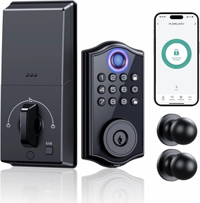 Smart Locks for Front Door,APP Control Keyless Entry Fingerprint Door Lock,Keypad Deadbolt Set with Handle,Easy Installation,Auto-Lock,(Matte Black)