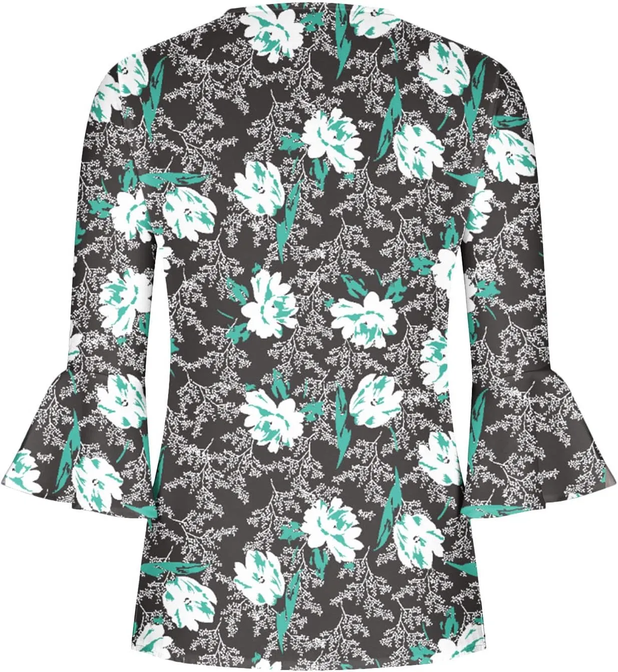 SMIDOW Three Quarter Bell Sleeve Tops for Women Fashion Summer Tunic Shirt 3/4 Sleeve Henley v Neck Boho Floral Tshirt Blouse
