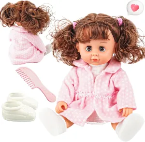 SMILESSKIDDO Baby Doll, 12 inch Interactive Talking Baby Dolls with Hair, 12 Sounds and Accessories, Pretend Play Preschool Babies Toys Gift for Girls 2 3 4 5 6  Years Old