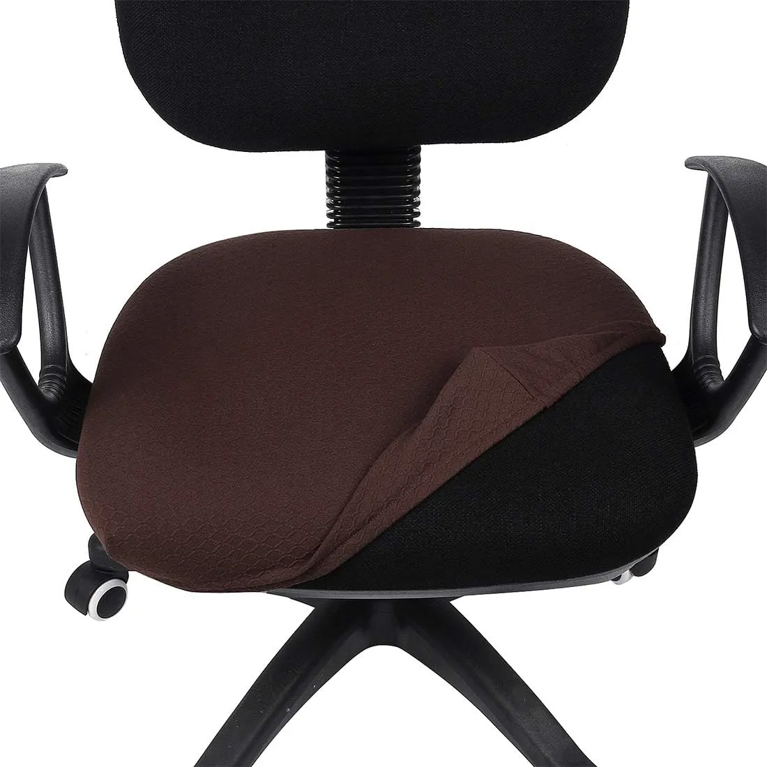 Smiry Stretch Jacquard Office Computer Chair Seat Covers, Removable Washable Anti-dust Desk Chair Seat Cushion Protectors - Chocolate