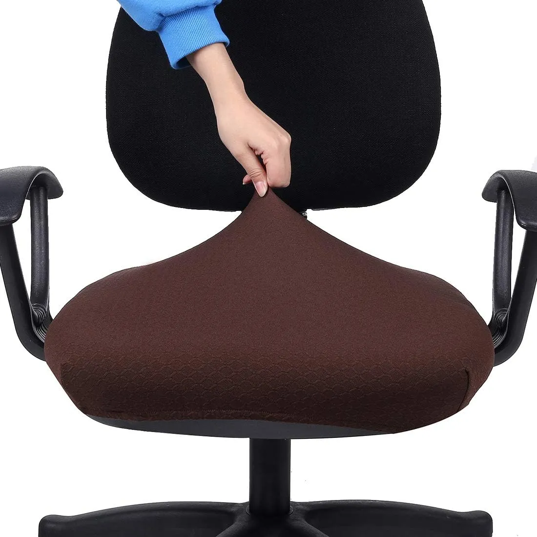 Smiry Stretch Jacquard Office Computer Chair Seat Covers, Removable Washable Anti-dust Desk Chair Seat Cushion Protectors - Chocolate