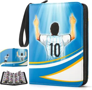Soccer Card Binder Fits 440 Cards,4-Pocket Trading Card Binder,3 Ring Card Holder Binder with Zipper,Double-Sided Cards Storage with 55 Removable Sleeves(blue)