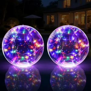 Solar Floating Pool Lights, 14 Inch Colorful Solar Powered Pool Light Balls, Floating Glow Globe IP68 Waterproof, Inflatable Solar Lights up Balls for Swimming Pool Pond Outdoor Decor -2PCS