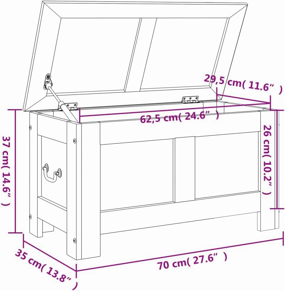Solid Acacia Wood Storage Chest with Lid Brown and White Entryway Bench Bedroom Furniture 27.6"x13.8"x14.6" Organizer for Shoes Blankets Living Room