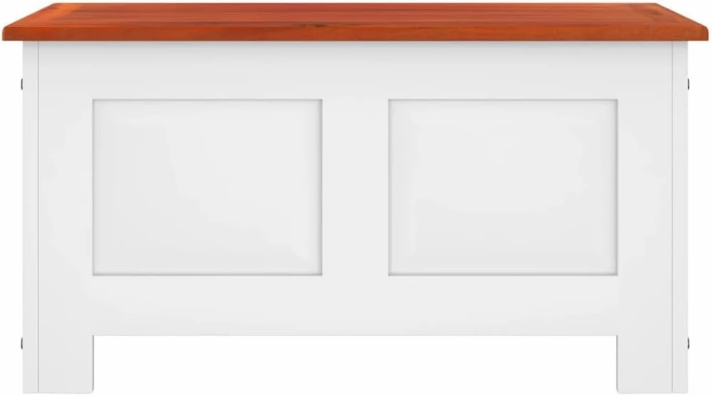 Solid Acacia Wood Storage Chest with Lid Brown and White Entryway Bench Bedroom Furniture 27.6"x13.8"x14.6" Organizer for Shoes Blankets Living Room