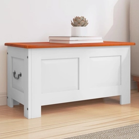 Solid Acacia Wood Storage Chest with Lid Brown and White Entryway Bench Bedroom Furniture 27.6"x13.8"x14.6" Organizer for Shoes Blankets Living Room