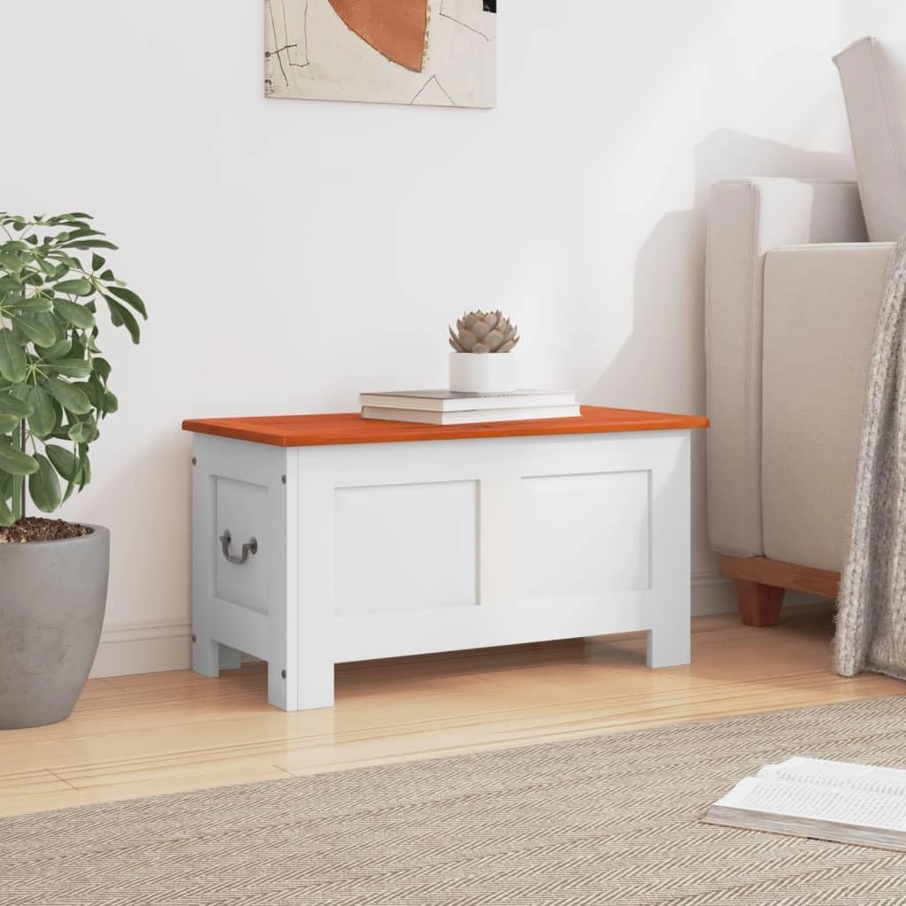 Solid Acacia Wood Storage Chest with Lid Brown and White Entryway Bench Bedroom Furniture 27.6"x13.8"x14.6" Organizer for Shoes Blankets Living Room