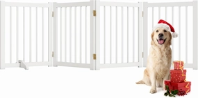 Solid Wood Freestanding Pet Gate - 4 Panels 24" - Folding Safety Fence with 2 Support Feet - Ideal for Stairs, Doorways, Halls, Kitchens - Indoor Wooden Dog Gate - White Color