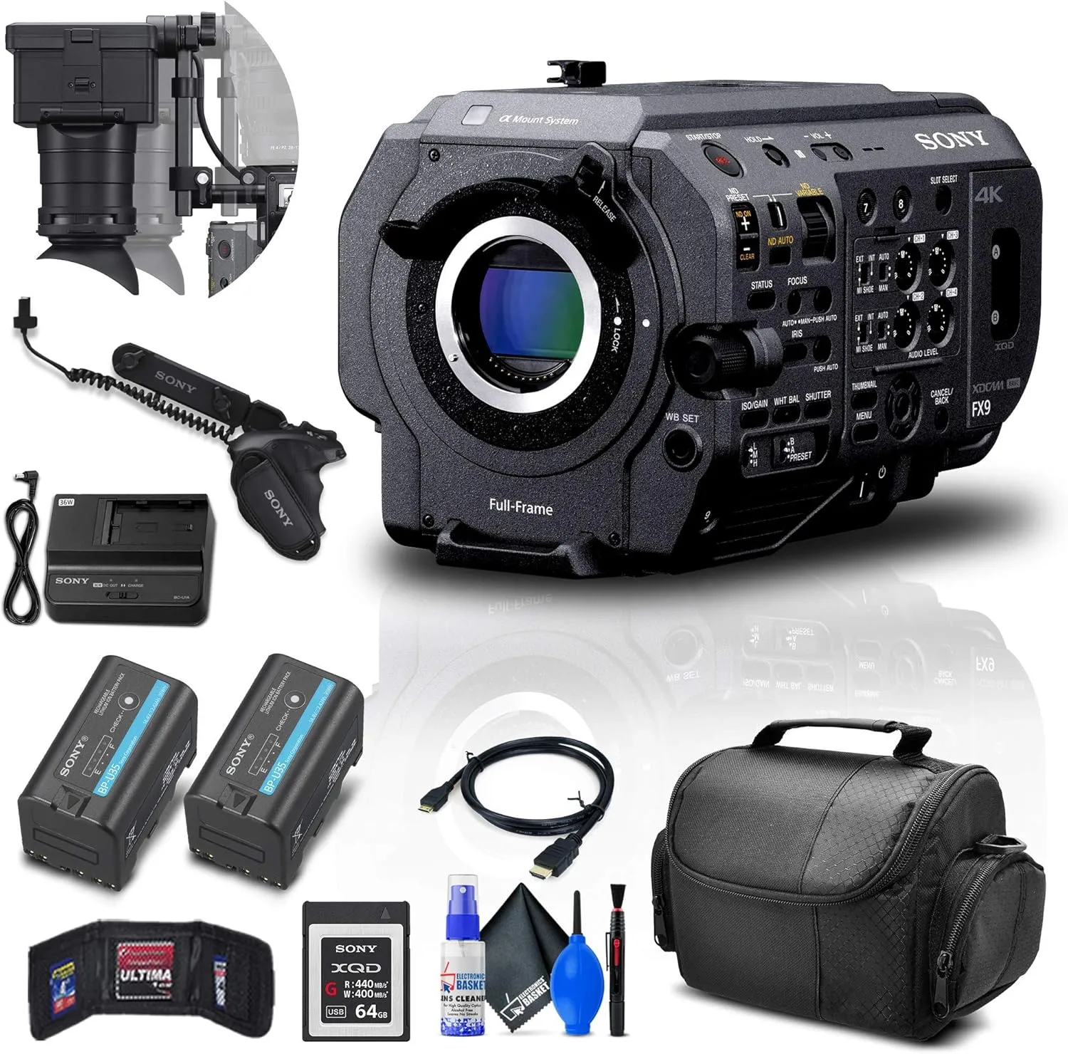 Sony PXW-FX9 XDCAM 6K Full-Frame Camera System (Body Only) (PXW-FX9V)   Sony 64GB XQD Card   BP-U35 Battery   Pro Case   Deluxe Cleaning Set   HDMI Cable   Memory Wallet   More (Renewed)