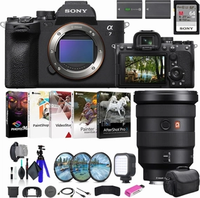 Sony a7 IV Mirrorless Camera ILCE-7M4/B, Sony FE 16-35mm Lens SEL1635GM, 64GB Memory Card, Filter Kit, Bag, NP-FZ100 Compatible Battery, Card Reader, LED Light, and More