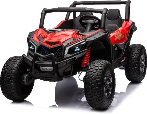 sopbost XXXL 24V Ride On Car with Remote Control 2 Seater Kids UTV 4x4 Electric Vehicle Ride On Toy Car with EVA Tires Wheels, 4x200W Motors, Bluetooth, Red & Black