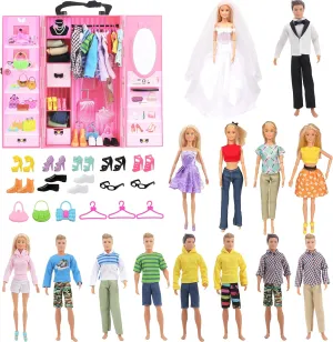 SOTOGO 54 Pieces Doll Clothes and Accessories for 11.5 Inch Girl Boy Dolls Happy Wedding Playset Include 6 Sets Handmade Doll Groom Suit, Wedding Dress and 6 Pairs Shoes