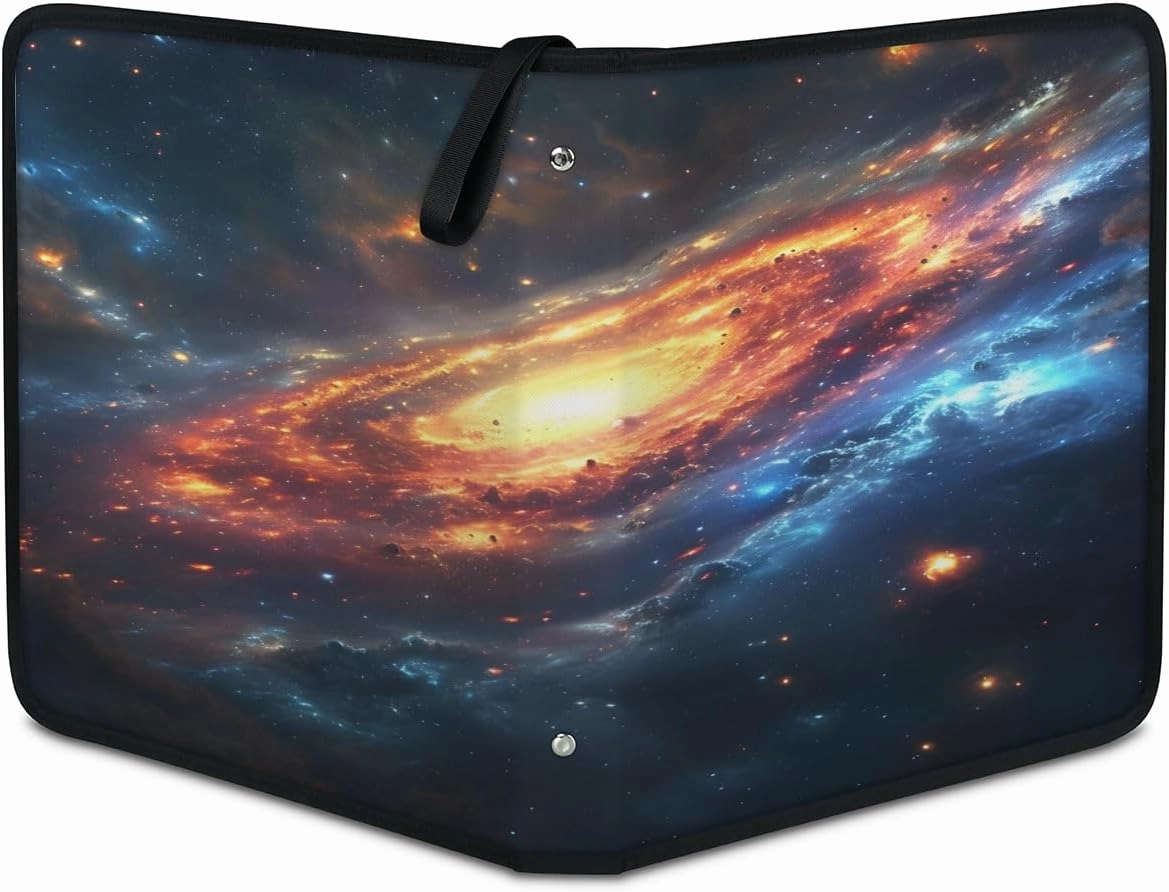 Space Galaxy 3 Ring Trading Zipper Binder Strap, Trading Card Binder 4 Pocket, 400 Pockets Card Holder with 50 Removable Sleeves for Game Cards