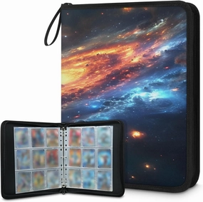 Space Galaxy 3 Ring Trading Zipper Binder Strap, Trading Card Binder 4 Pocket, 400 Pockets Card Holder with 50 Removable Sleeves for Game Cards