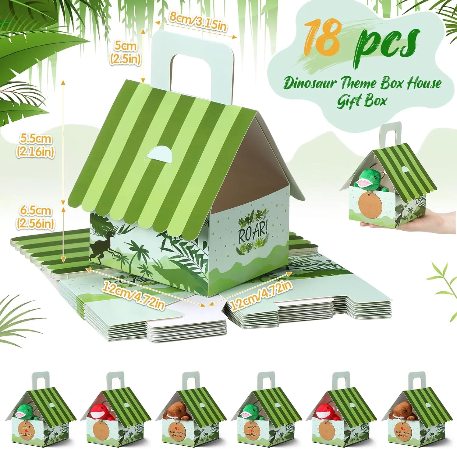 Spakon 72 Pcs Dinosaur Party Favors for Boys and Girls Includes 12 Sets Mini Dinosaur Stuffed Animals Plush Keychains Gift Box House Stickers Adopt a Dinosaur Party Favor for Dinosaur Birthday Favors