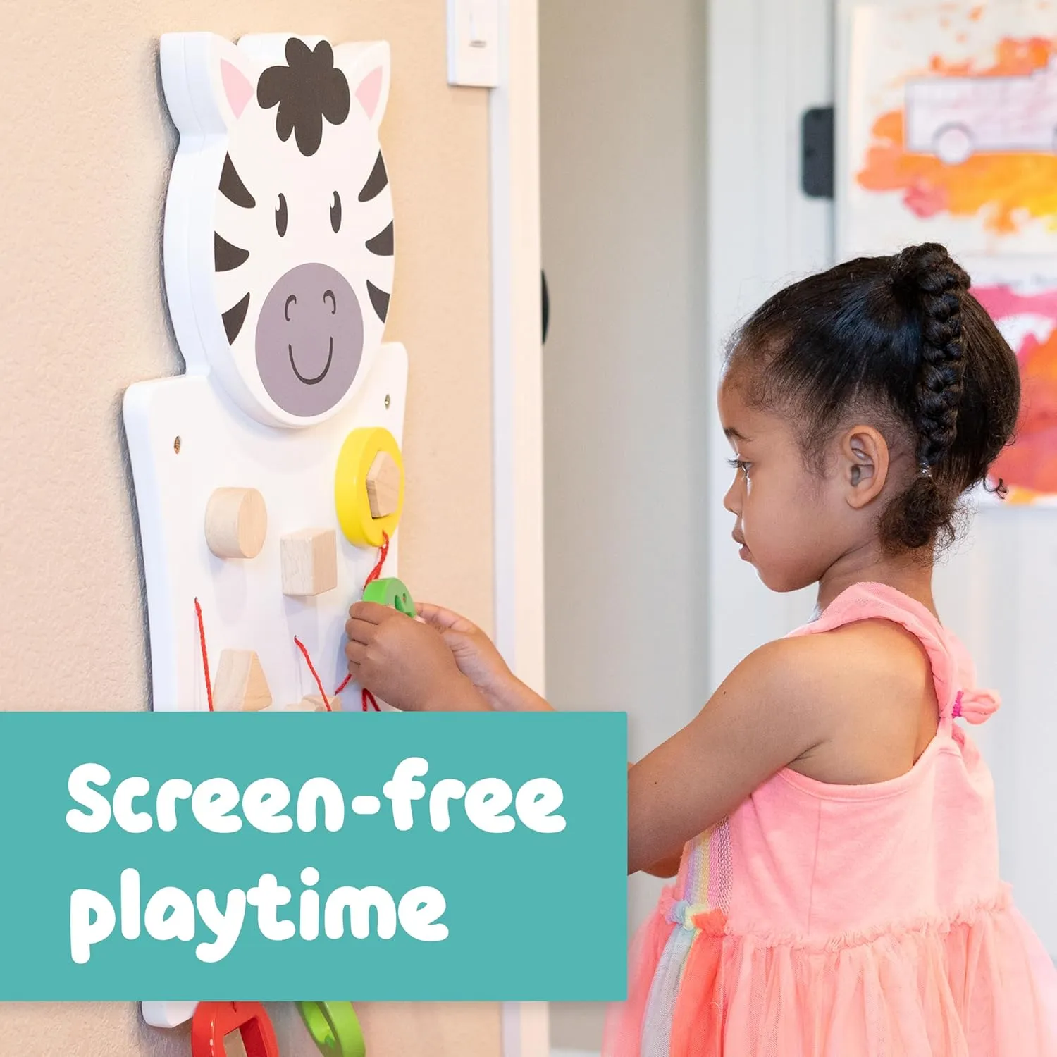 SPARK & WOW Zebra Activity Wall Panel | Ages 18m  | Montessori Sensory Wall Toy | Nesting Shape Activity | Busy Board | Toddler Room Decor