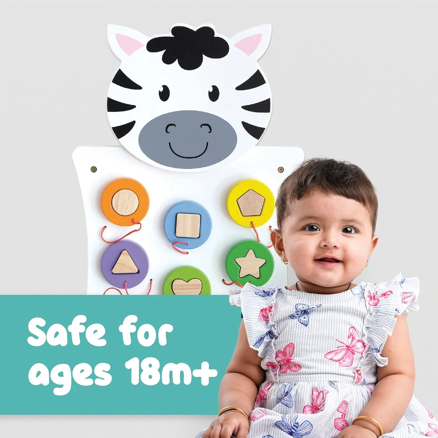 SPARK & WOW Zebra Activity Wall Panel | Ages 18m  | Montessori Sensory Wall Toy | Nesting Shape Activity | Busy Board | Toddler Room Decor