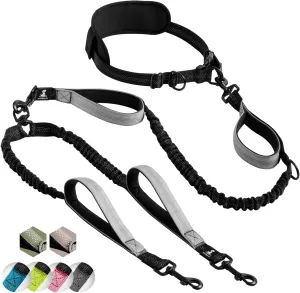 SparklyPets Hands Free Double Dog Leash – Dual Leash for Medium and Large Breeds – Lead for 2 Dogs with Padded Handles, Reflective Stitches, No Pull, Tangle Free