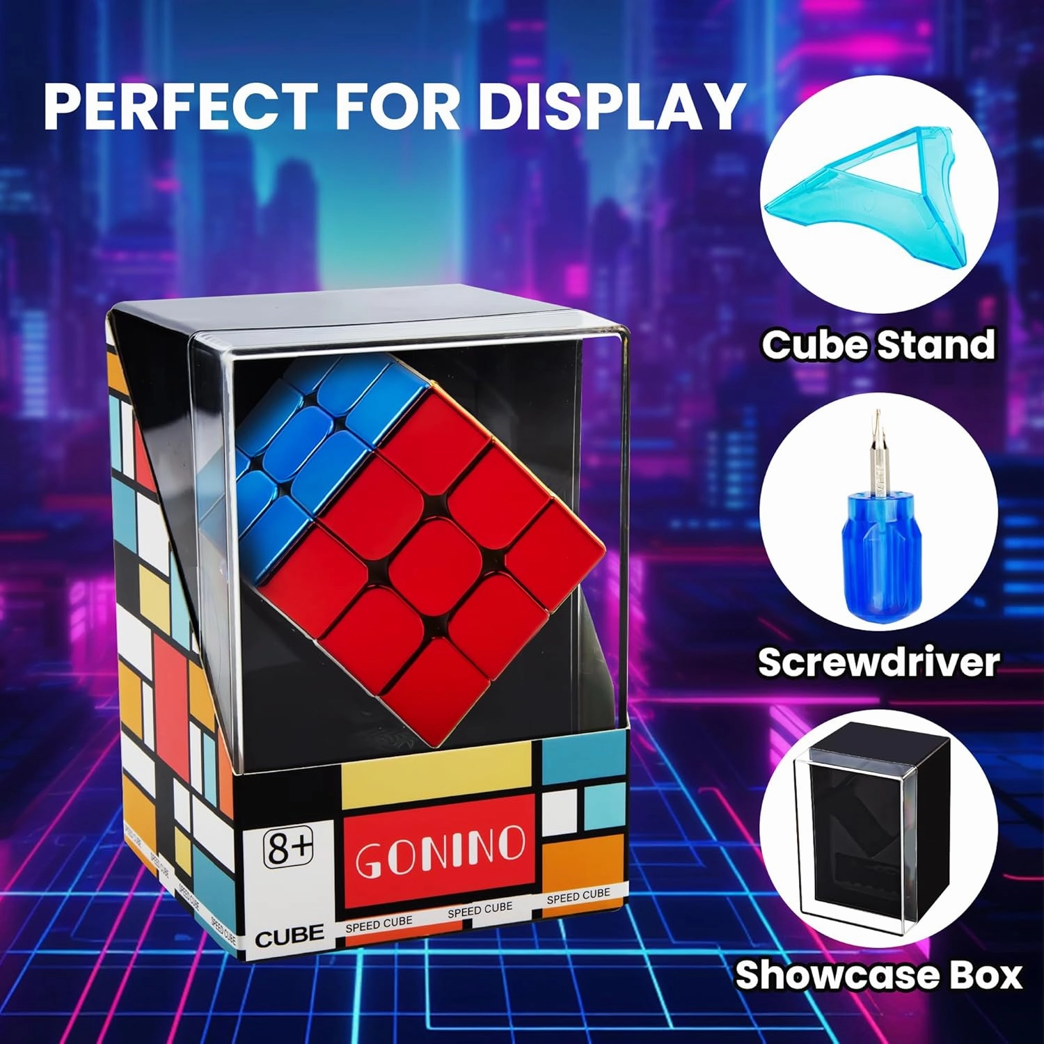 Speed Cube 3x3, Magnetic Mirror Cube 2025, Stickerless Magic Cube Set with Display Stand & Showcase Box, Metallic Color Reflective Speedcube, Puzzle Toy Birthday Gifts for Kids Adults Boys Girls