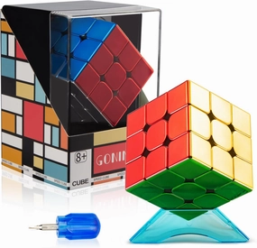 Speed Cube 3x3, Magnetic Mirror Cube 2025, Stickerless Magic Cube Set with Display Stand & Showcase Box, Metallic Color Reflective Speedcube, Puzzle Toy Birthday Gifts for Kids Adults Boys Girls