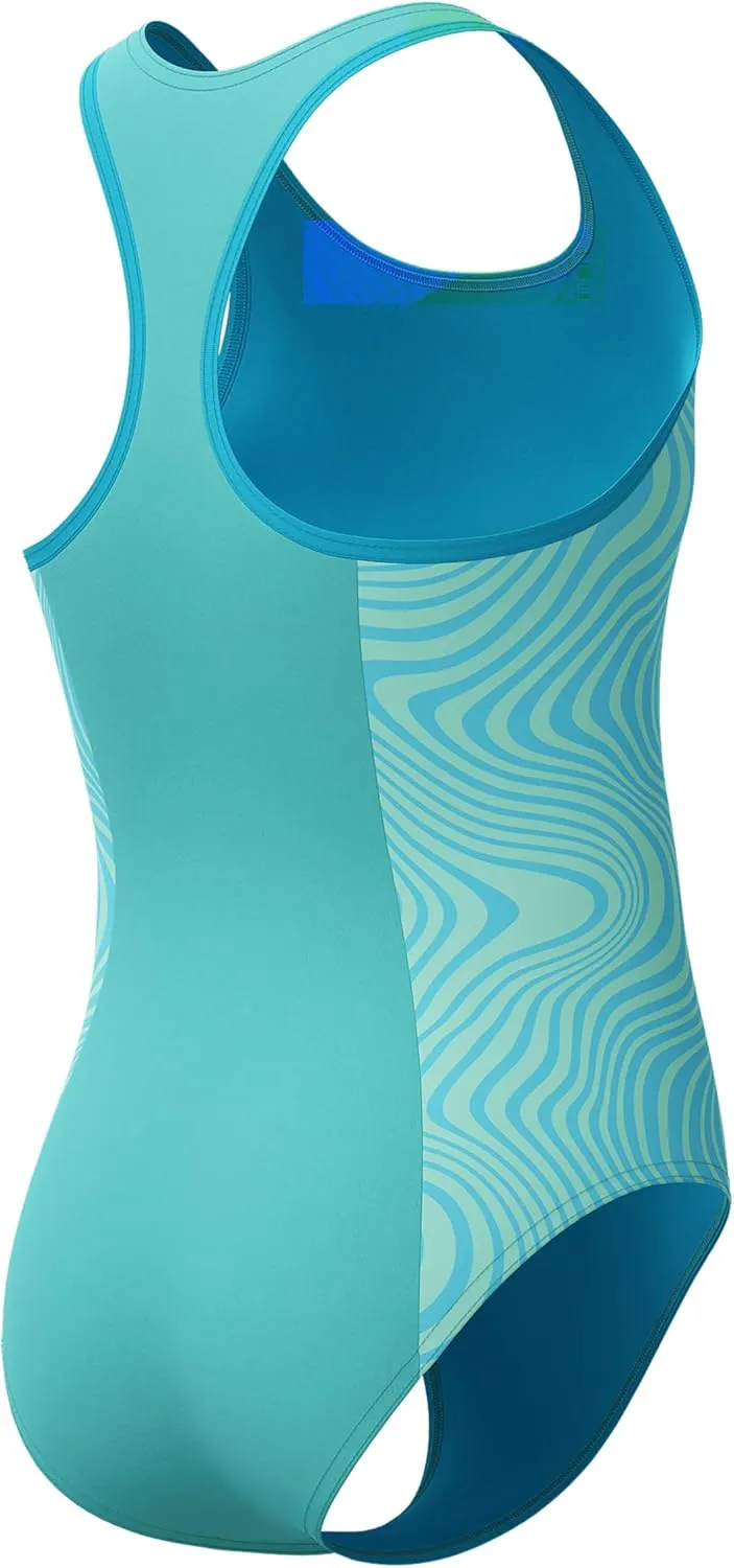 Speedo Girls' Swimsuit One Piece Thick Strap Racer Back Printed