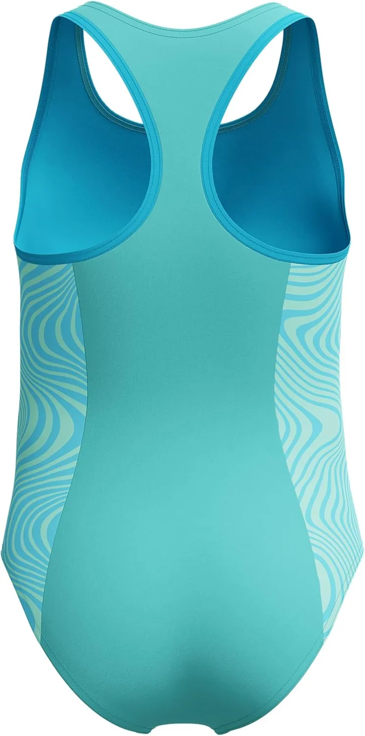 Speedo Girls' Swimsuit One Piece Thick Strap Racer Back Printed
