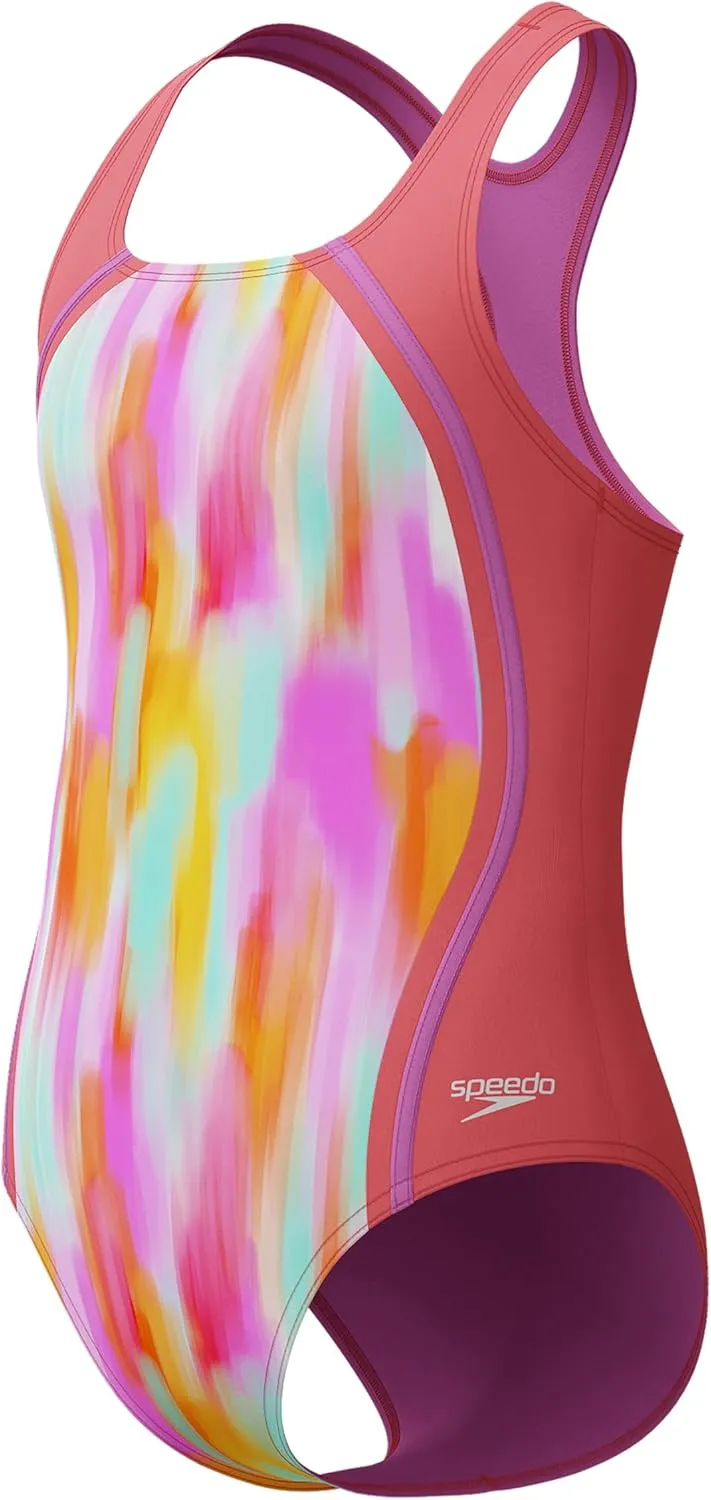 Speedo Girls' Swimsuit One Piece Thick Strap Racer Back Printed