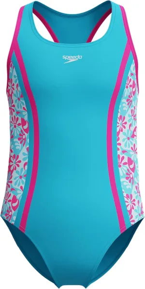 Speedo Girls' Swimsuit One Piece Thick Strap Racer Back Printed