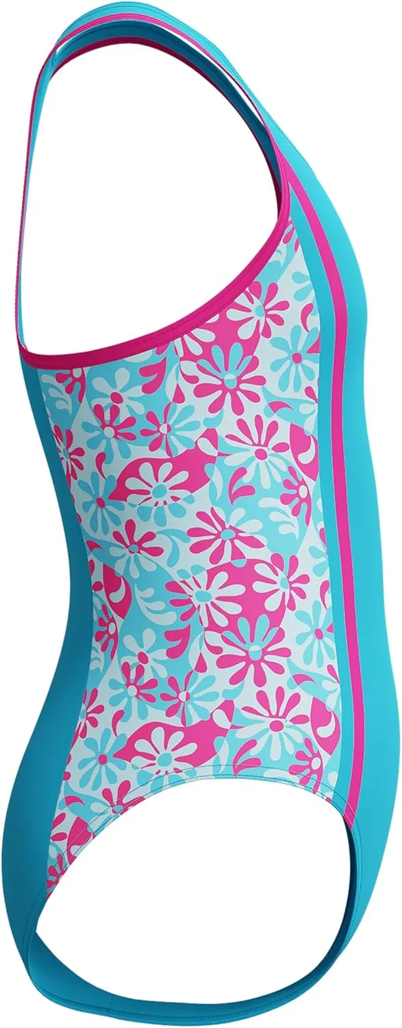 Speedo Girls' Swimsuit One Piece Thick Strap Racer Back Printed