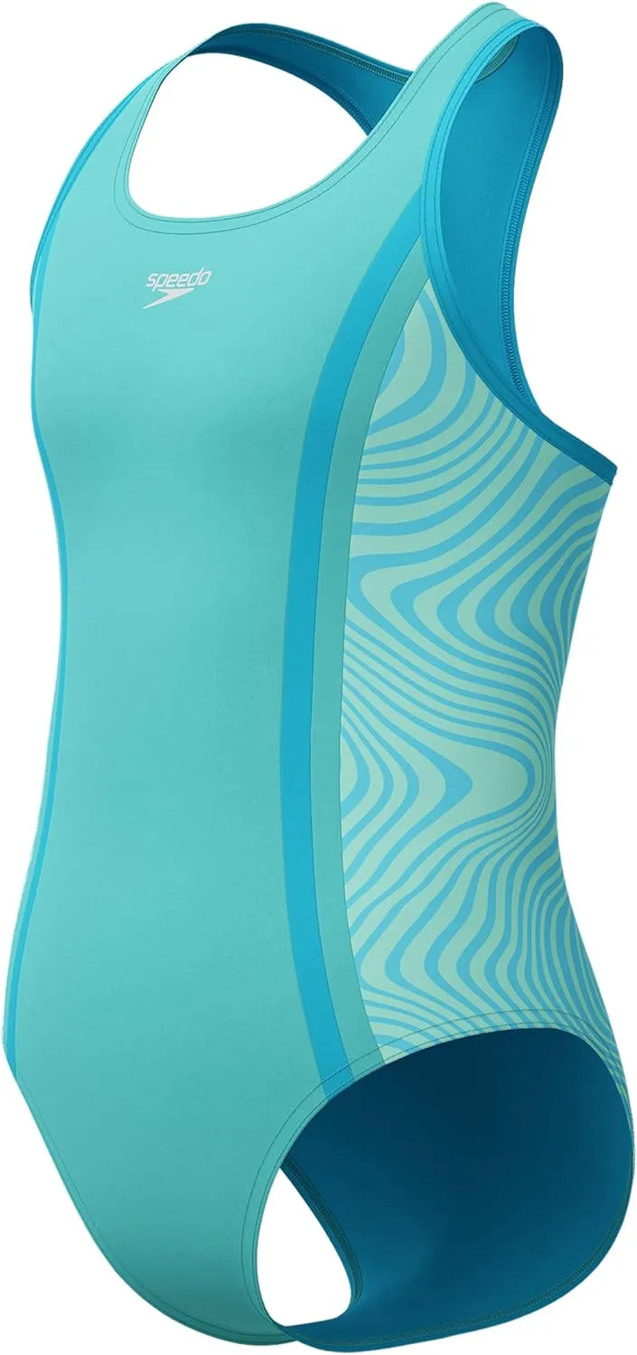 Speedo Girls' Swimsuit One Piece Thick Strap Racer Back Printed