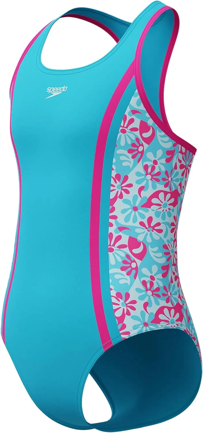 Speedo Girls' Swimsuit One Piece Thick Strap Racer Back Printed