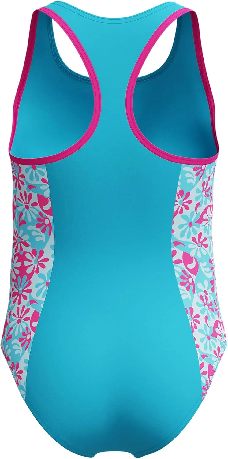 Speedo Girls' Swimsuit One Piece Thick Strap Racer Back Printed