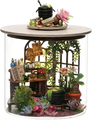 Spilay Dollhouse DIY Miniature Wooden Furniture Kit,Mini Handmade Doll House Model with Dust Cover & LED,1:24 Scale Creative Woodcrafts Toys for Adult Friend Lover Birthday Gift B067