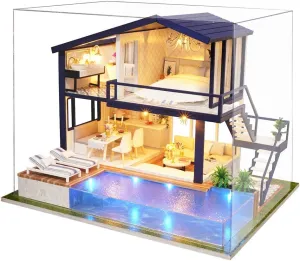 Spilay Dollhouse Miniature with Furniture,DIY Wooden Crafts Doll House Mini Handmade Kit,1:24 Scale Creative Room Idea Gift for Adult Friend Lover (Time Apartment with dust Cover Music Box)
