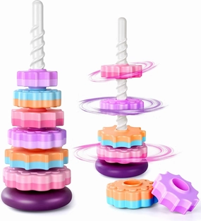 Spinning Stacker Toy,Stacking Toys for Toddlers 1-3,Montessori Sensory&Autism Toys, Fine Motor Skills Ring Stacker,Sit and Spin Toy for Babies 6-12 Months,16-Inch(Large Size)