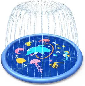 Splash Pads for Toddlers 1-3, 67'' Splash Pad Sprinkler for Kids Ages 4-8, Kids Dog Pool, Outdoor Water Summer Toys for Toddlers Boys Girls 3 4 5 6 7 8 (Dolphin)