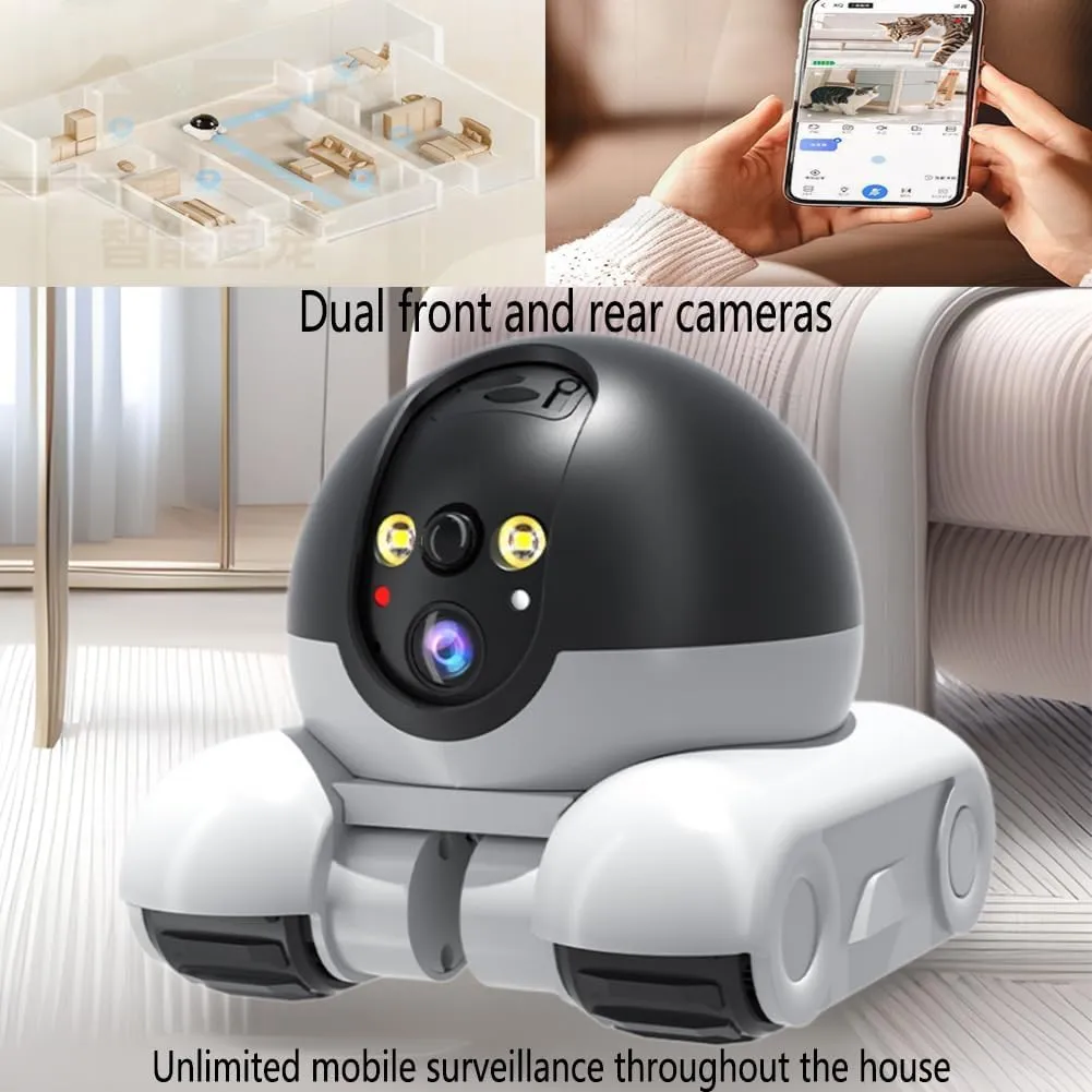 Spymate Robot Camera, Firam Robot Pro, Blinkybot Patrol Bot Camera, New Upgrades 360° View Cameras, 4G/WiFi Dual Lenses Dual Screens, App Remote Control, HD Infrared Night Vision (WiFi 128G)